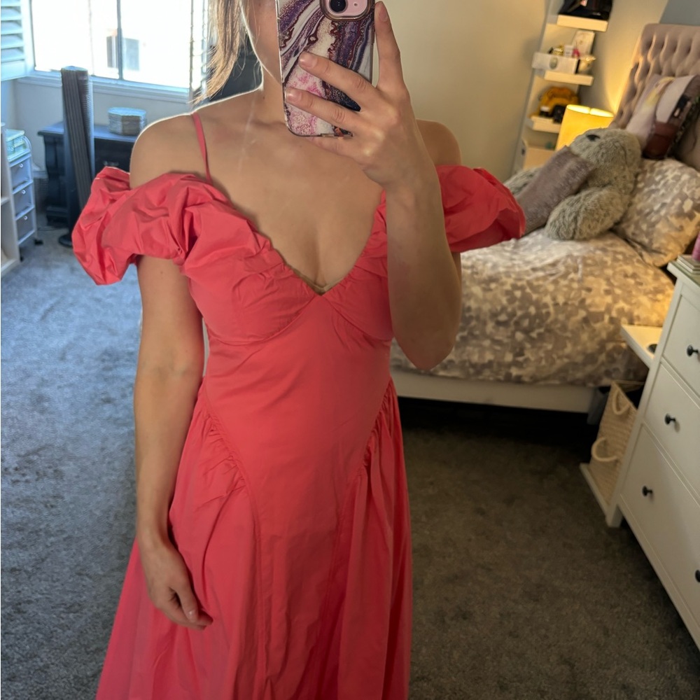 NWT - ENGLISH FACTORY CORAL PUFF SLEEVE DRESS - Picture 4 of 6